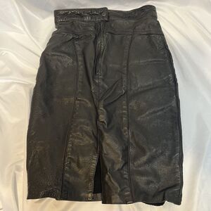 ANN TAYLOR Black Leather Skirt Size 2 S XS  About 24" Waist Vintage